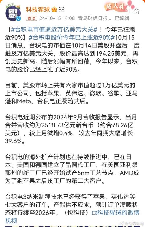 台积电业绩猛增54%！股价直线拉升